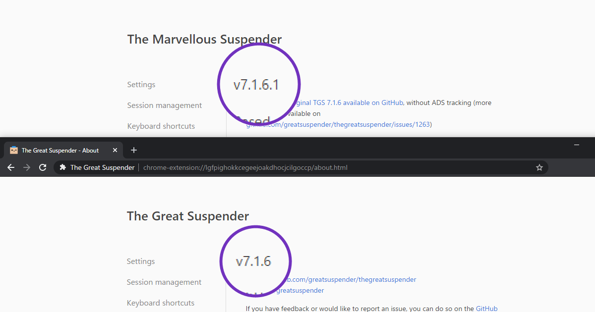 The Marvellous Suspender と The Great Suspender のスクリーンショット